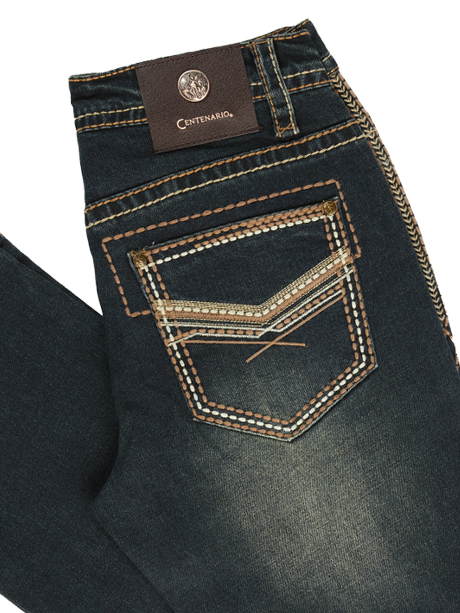 Centenario Men's Tinted Green Denim with Embroidered Details 45315 — view 2