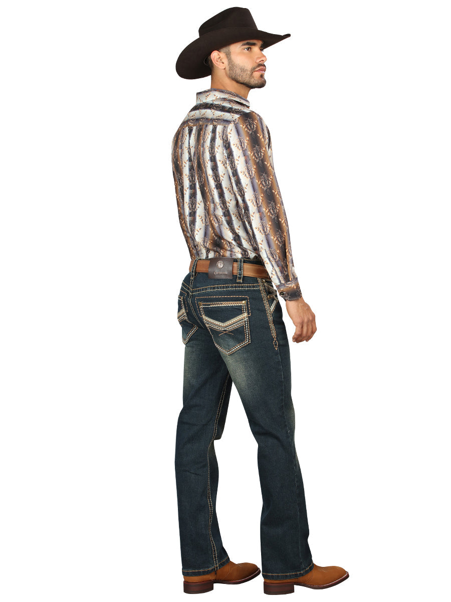 Centenario Men's Tinted Green Denim with Embroidered Details 45315 — view 3