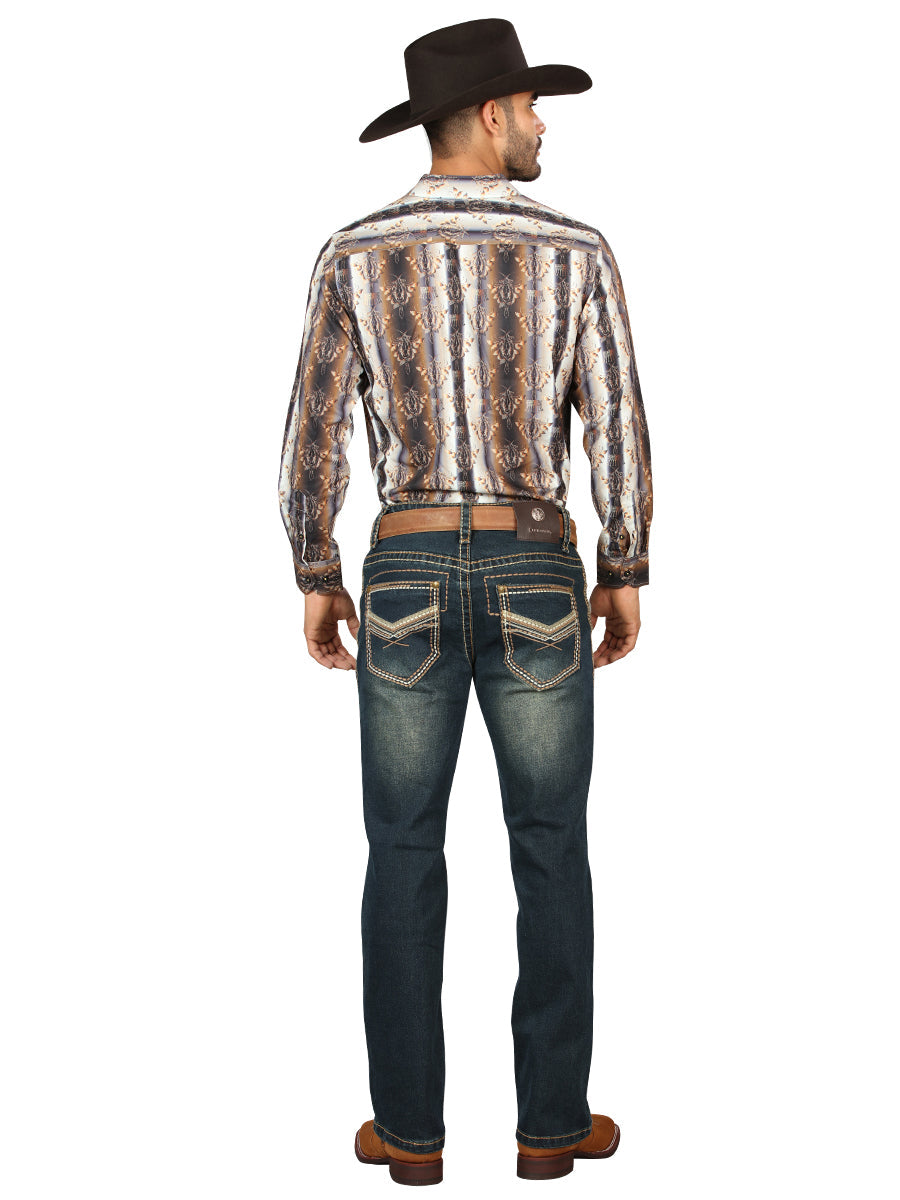 Centenario Men's Tinted Green Denim with Embroidered Details 45315 — view 4