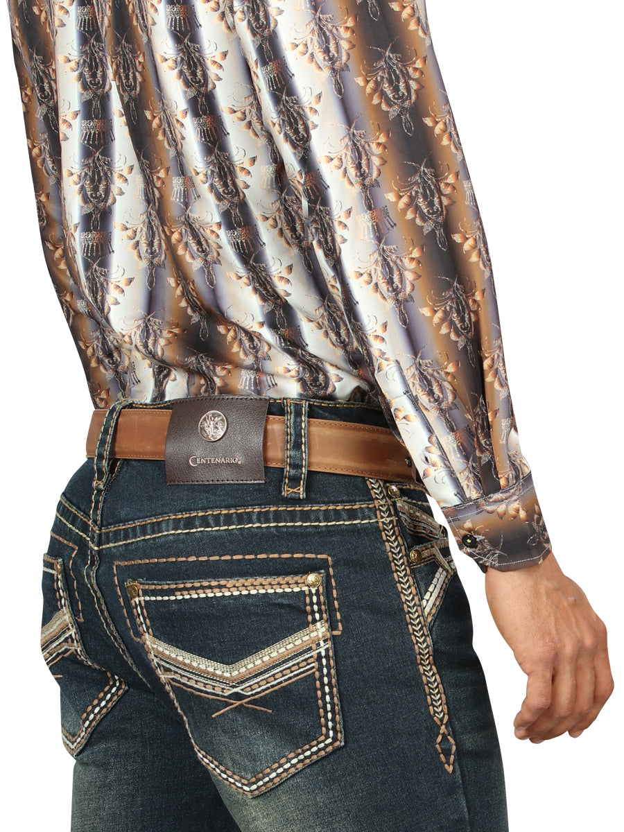 Centenario Men's Tinted Green Denim with Embroidered Details 45315 — view 5