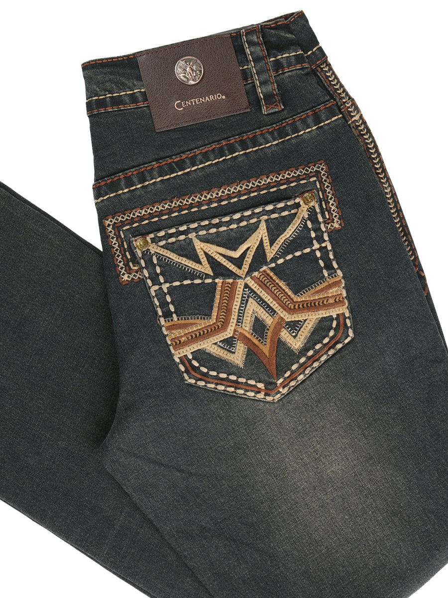 Centenario Men's Tinted Brown Denim with Embroidered Details 45316 — view 2