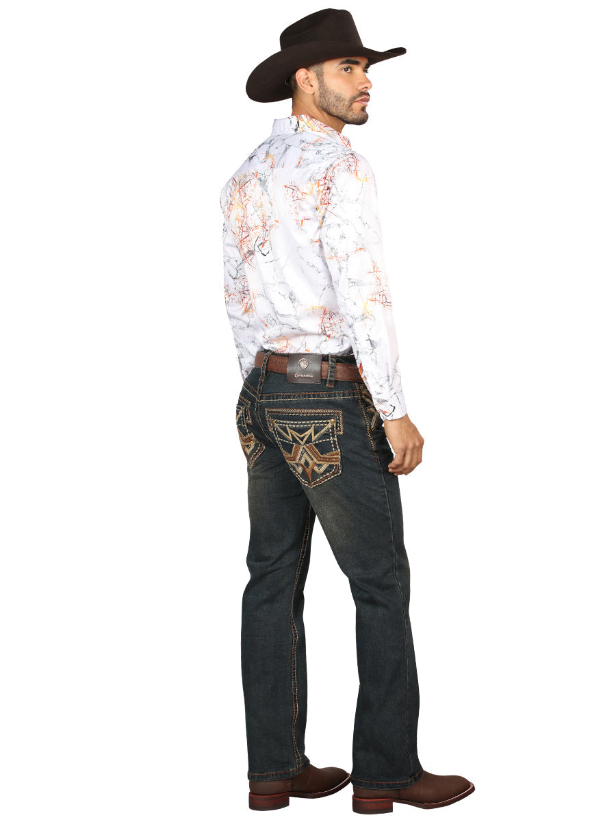 Centenario Men's Tinted Brown Denim with Embroidered Details 45316 — view 3