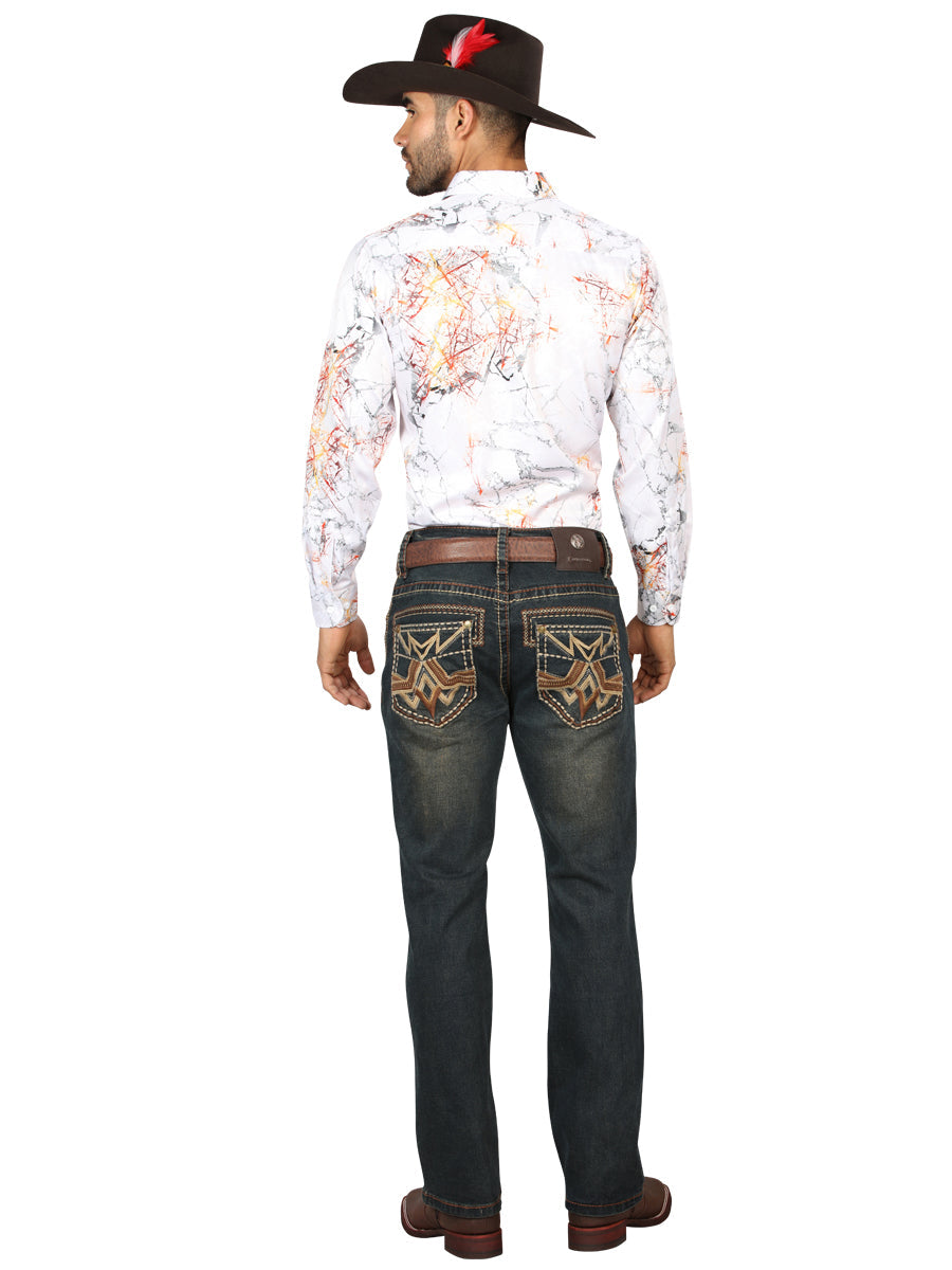 Centenario Men's Tinted Brown Denim with Embroidered Details 45316 — view 4