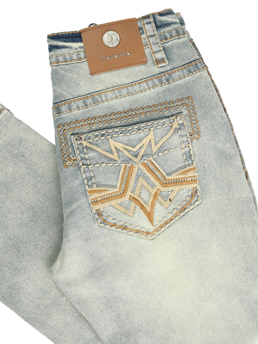 Centenario Men's Light Blue Denim with Embroidered Details 45317 — view 2