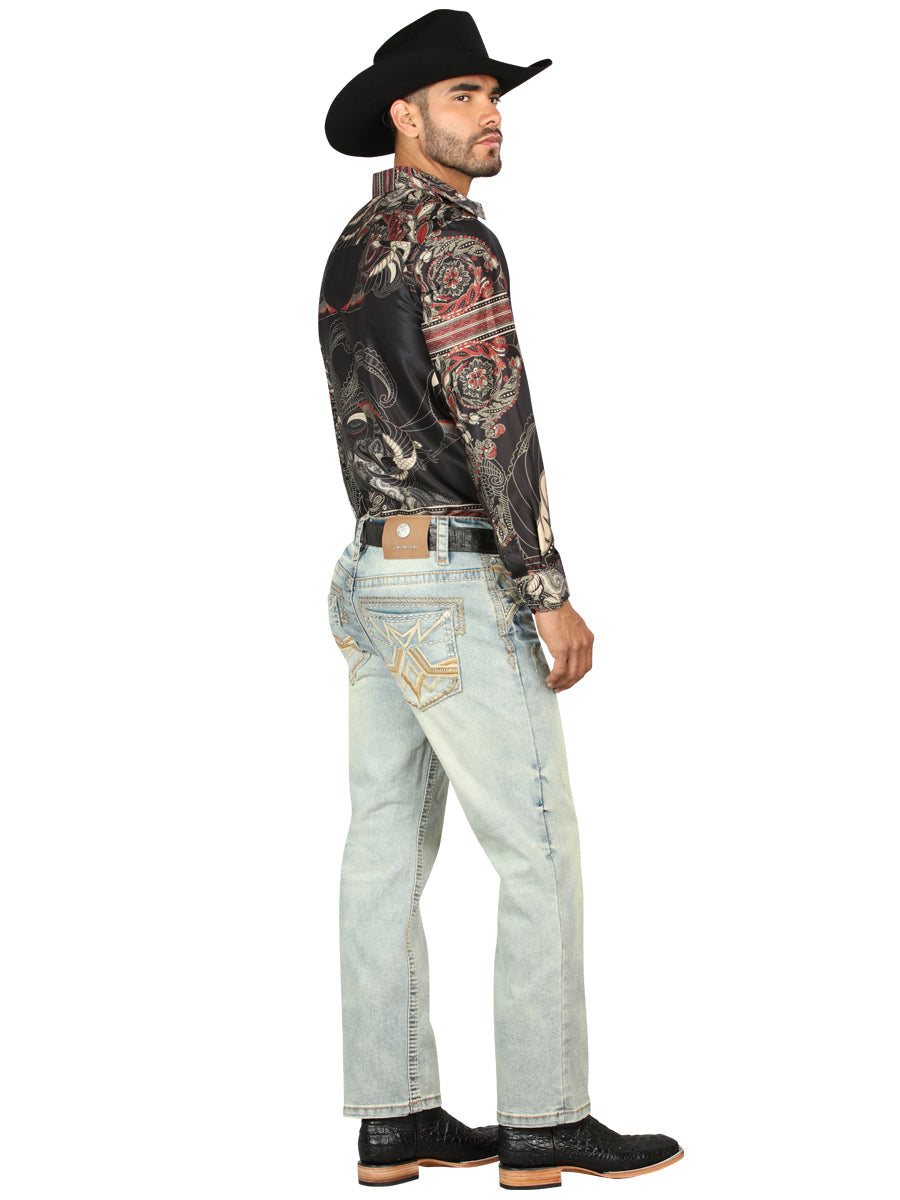 Centenario Men's Light Blue Denim with Embroidered Details 45317 — view 3