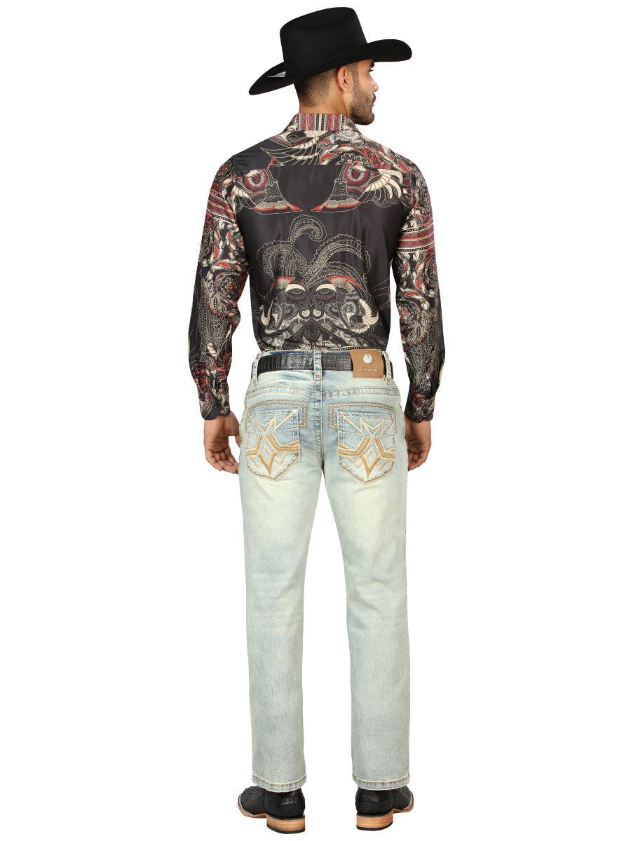 Centenario Men's Light Blue Denim with Embroidered Details 45317 — view 4