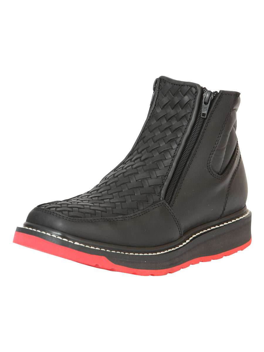 El General Men’s Ankle Boots with Zipper Woven Petatillo - Black 45358