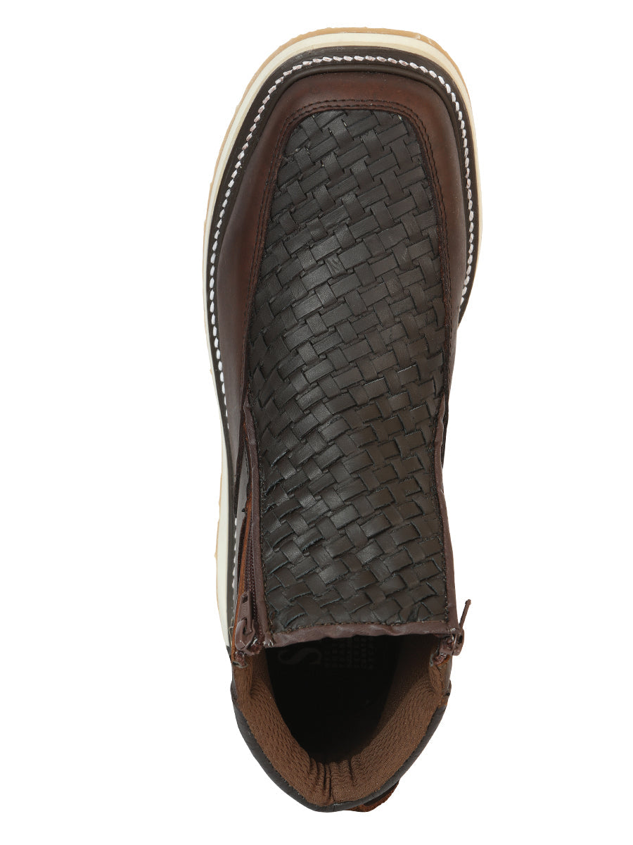 Sefeni Men’s Double Zipper Shoe Crazy Leather -Choco 45395 — view 2