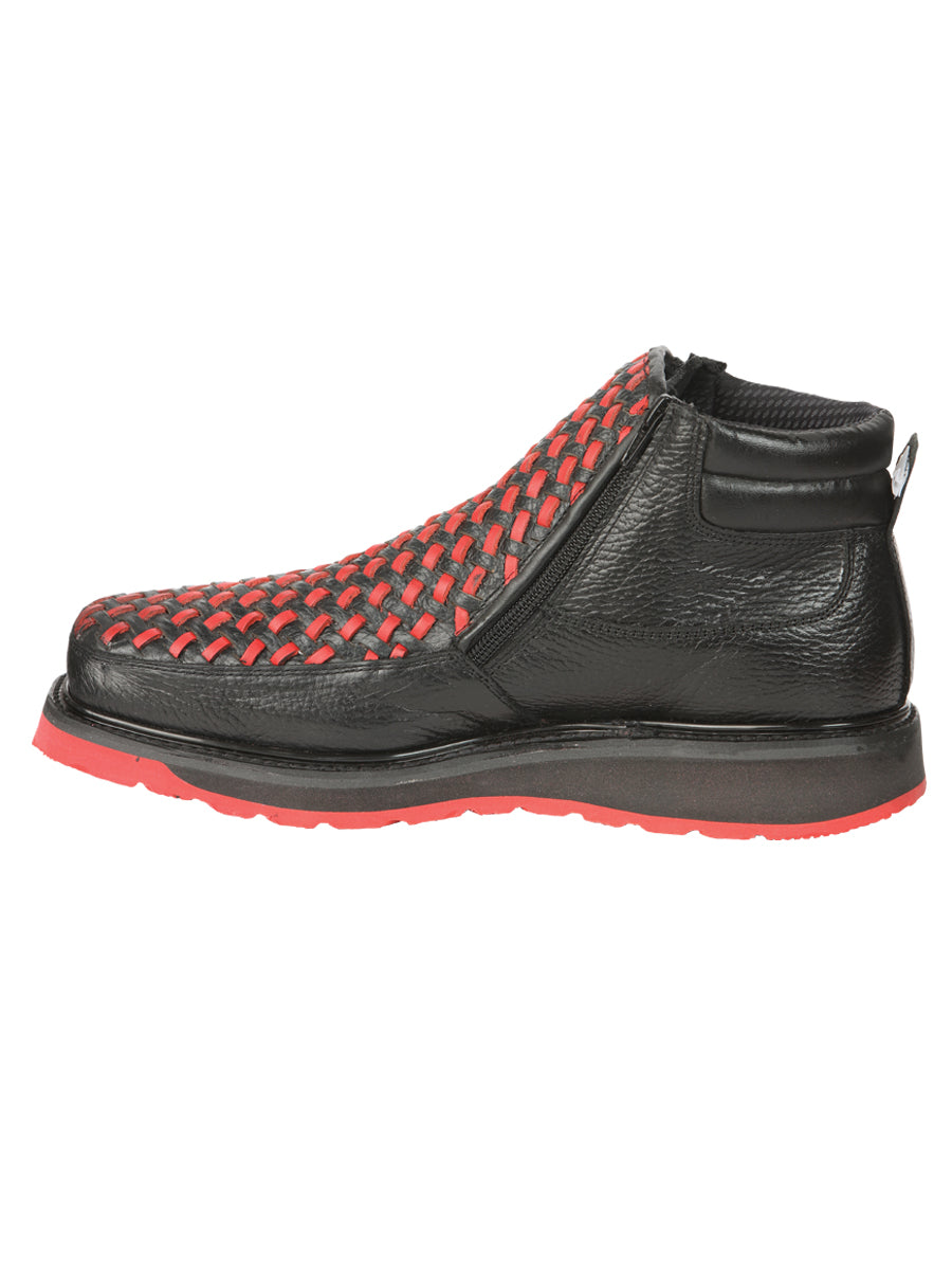 El General Men’s Ankle Boots with Zipper - Black/Red Petatillo Leather 45402 — view 3