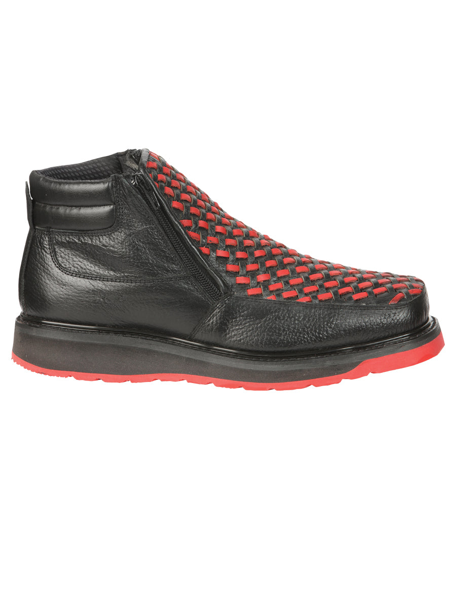 El General Men’s Ankle Boots with Zipper - Black/Red Petatillo Leather 45402 — view 4