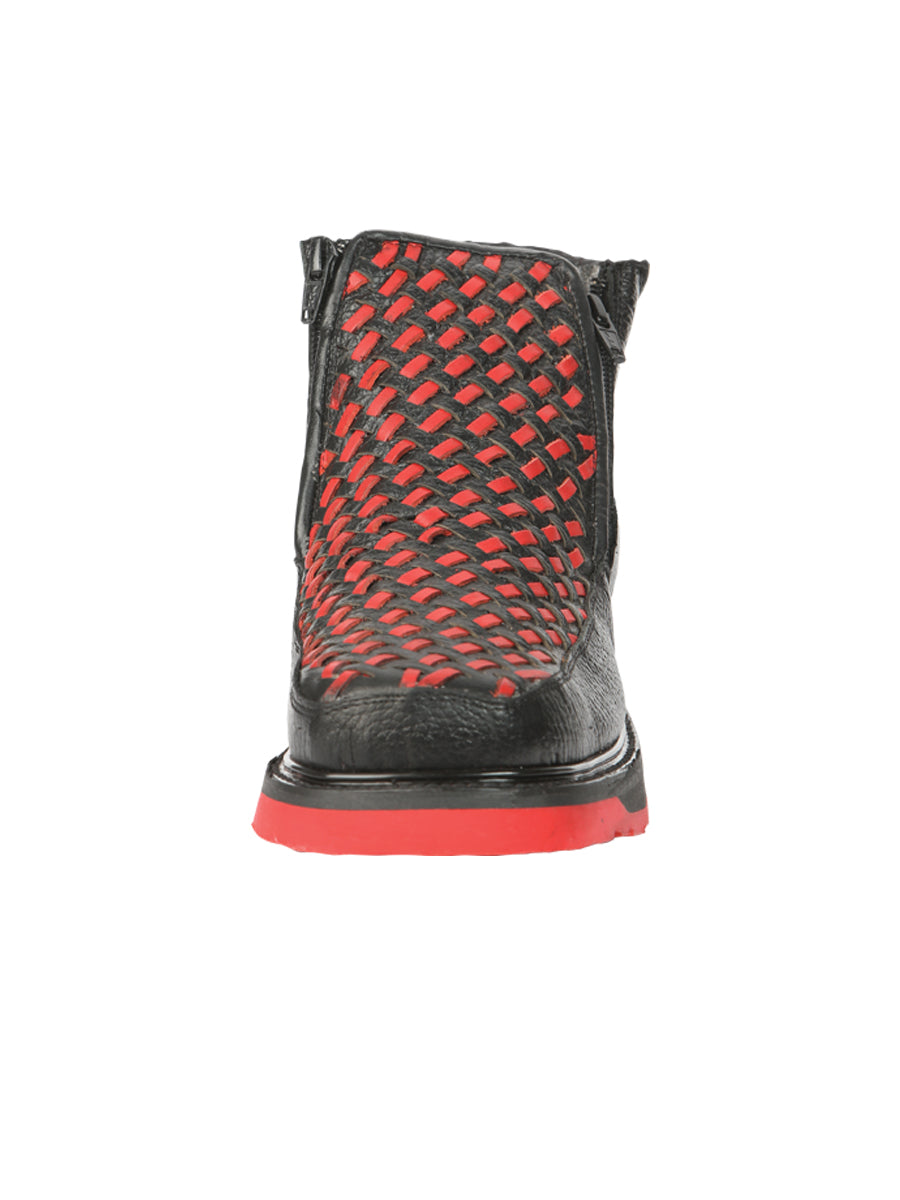 El General Men’s Ankle Boots with Zipper - Black/Red Petatillo Leather 45402 — view 5