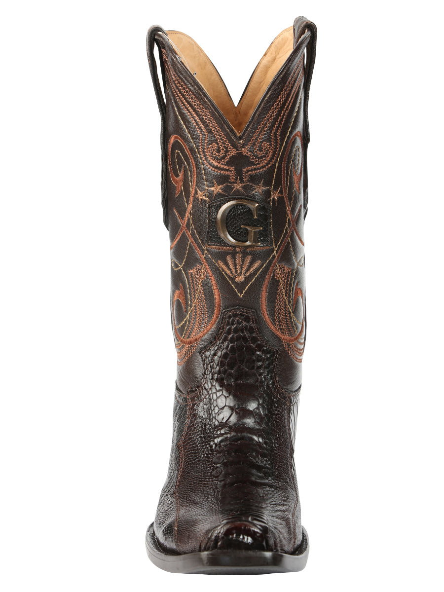 El General Men's Exotic Ostrich Leg Cowboy Boots - Brown 45511 — view 2