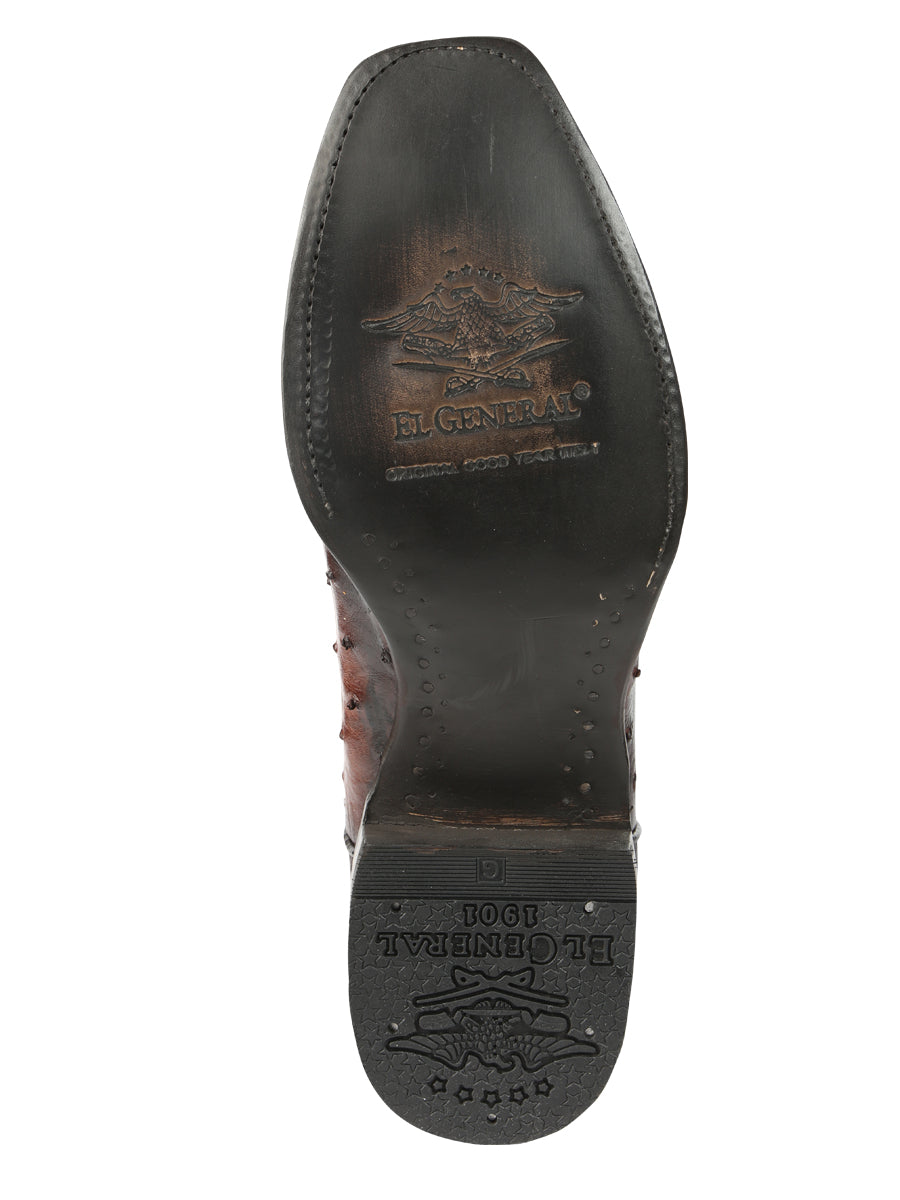 El General Men's Exotic Ostrich Leather Cowboy Boots - Brown 45516 — view 3