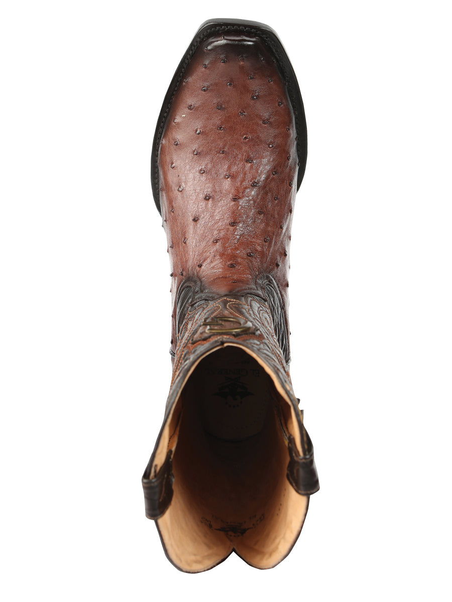 El General Men's Exotic Ostrich Leather Cowboy Boots - Brown 45516 — view 2