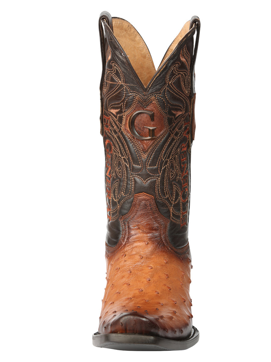 El General Men's Exotic Ostrich Leather Cowboy Boots - Cognac 45517 — view 4