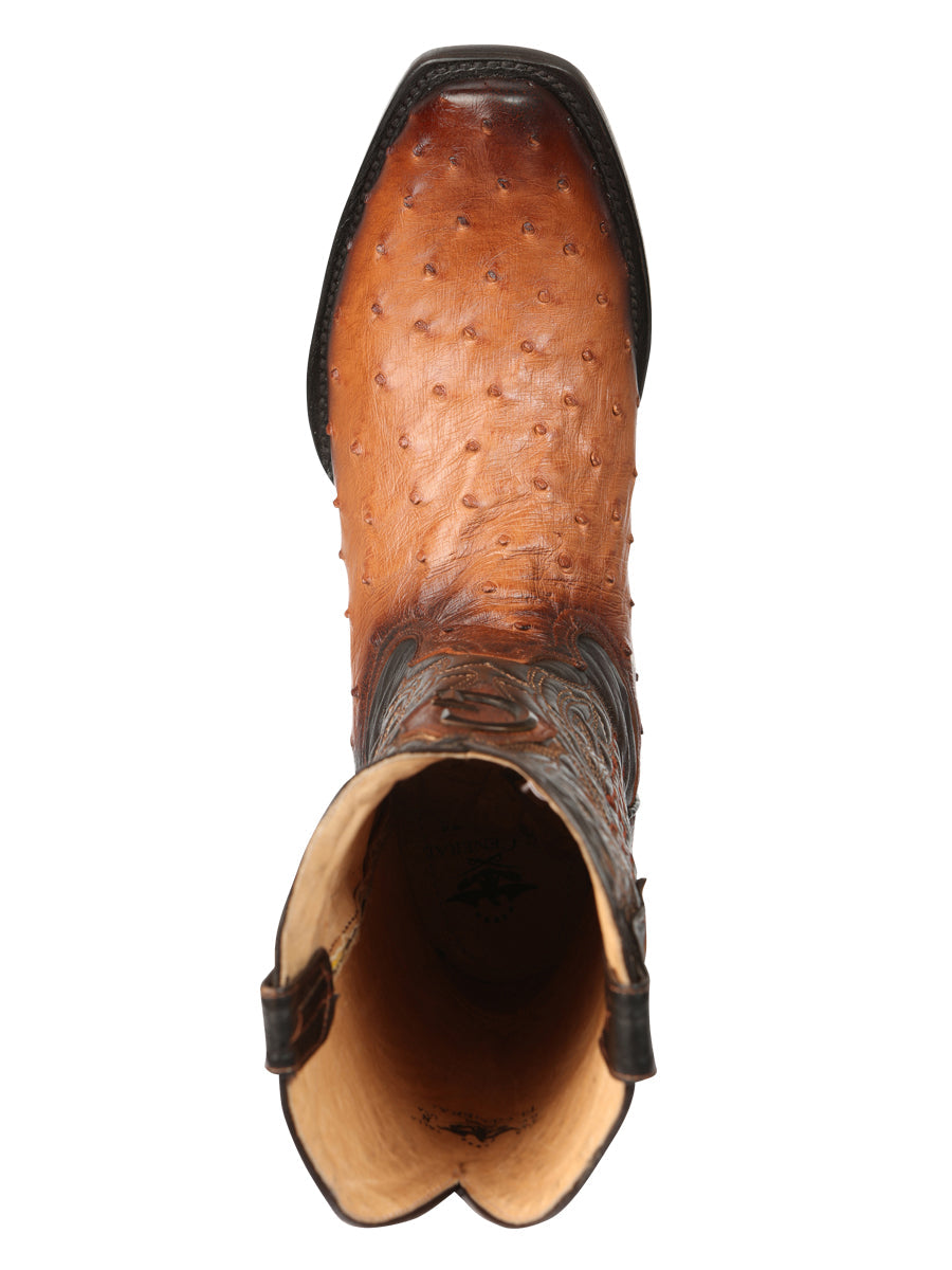 El General Men's Exotic Ostrich Leather Cowboy Boots - Cognac 45517 — view 6