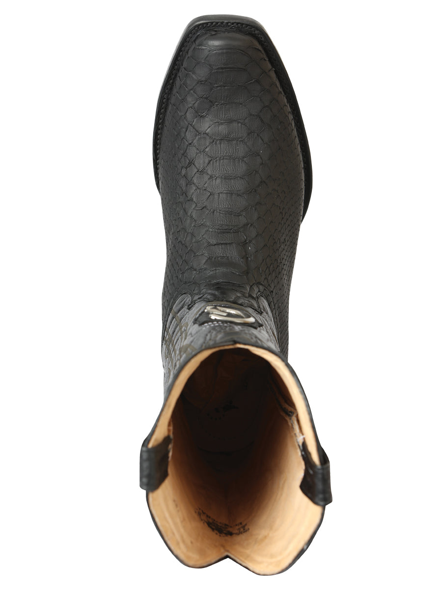 El General Men's Exotic Python Leather Cowboy Boots - Black 45523 — view 2