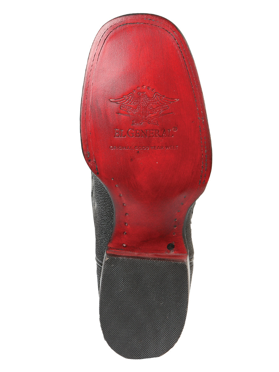 El General Men’s Leather Cowboy Boots - Embossed Stingray Print - Black 45566 — view 9