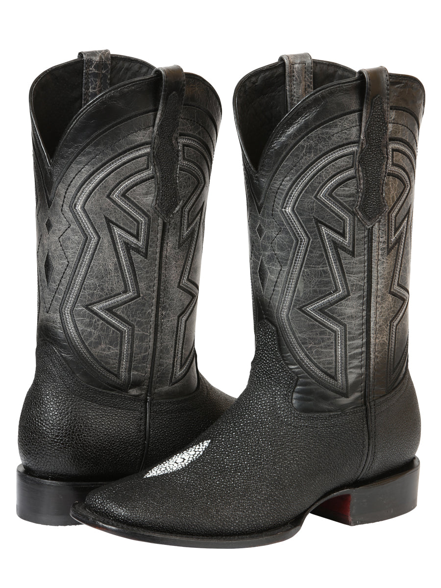 El General Men’s Leather Cowboy Boots - Embossed Stingray Print - Black 45566 — view 2