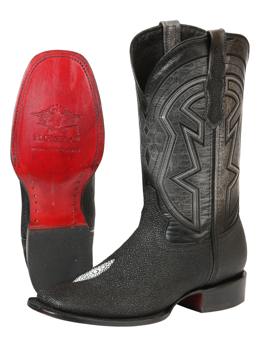 El General Men’s Leather Cowboy Boots - Embossed Stingray Print - Black 45566 — view 3