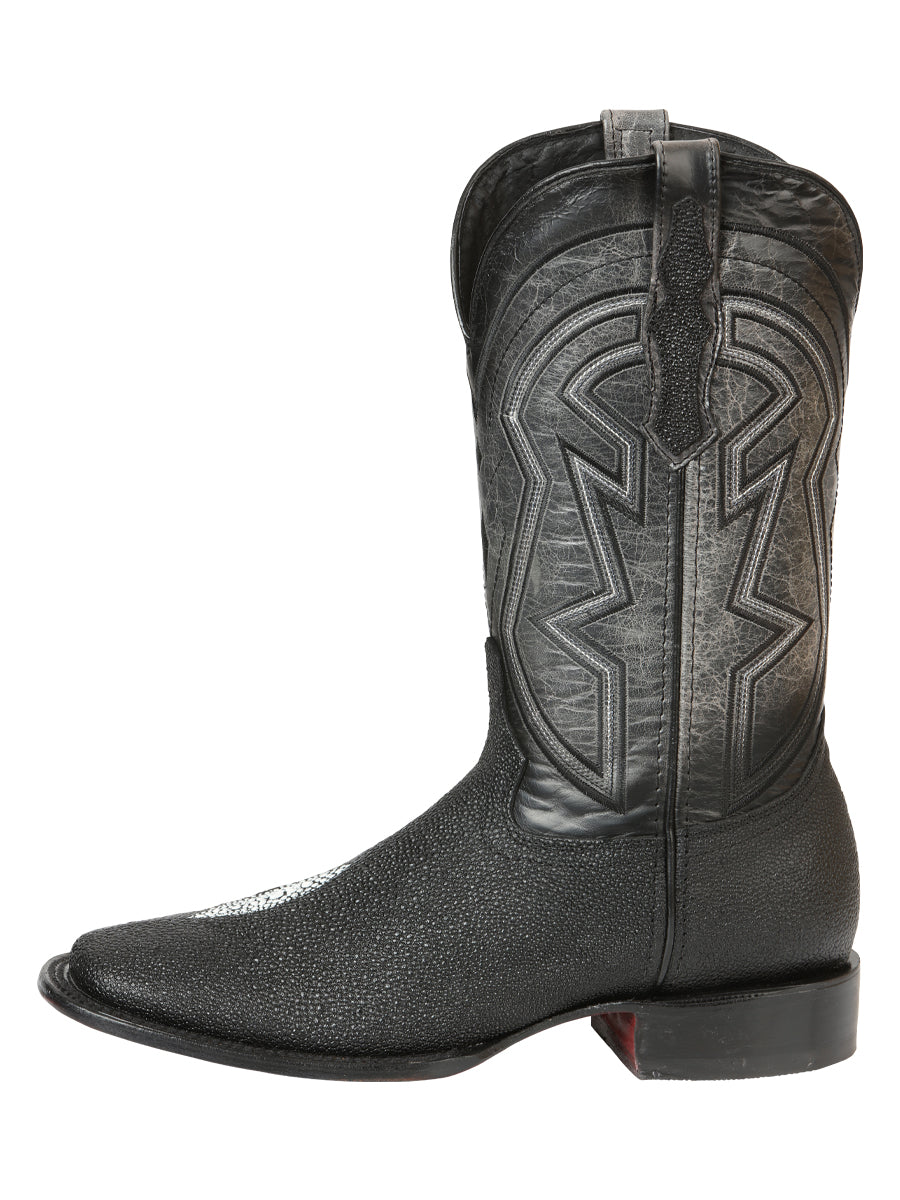 El General Men’s Leather Cowboy Boots - Embossed Stingray Print - Black 45566 — view 4