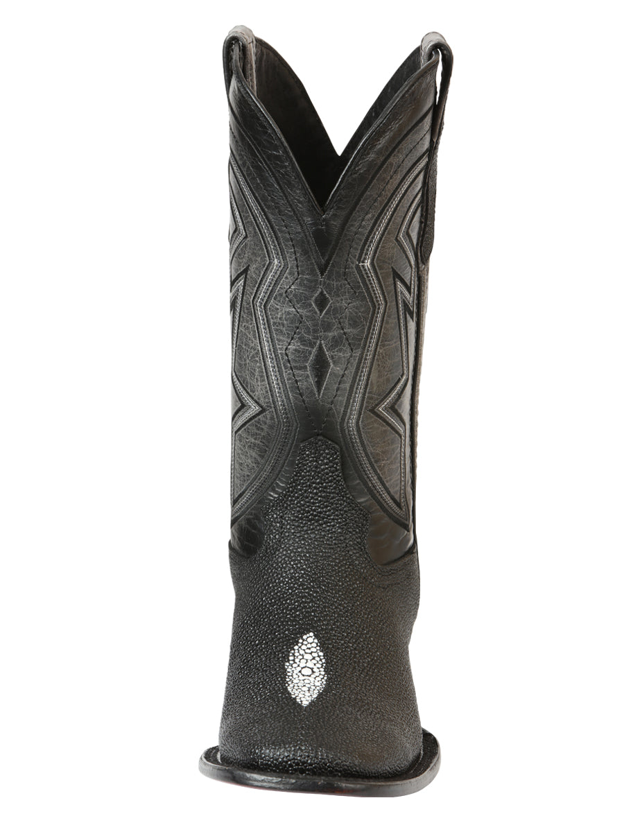 El General Men’s Leather Cowboy Boots - Embossed Stingray Print - Black 45566 — view 6