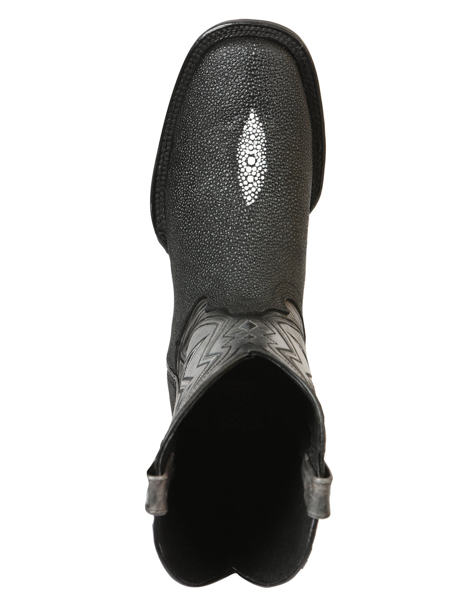 El General Men’s Leather Cowboy Boots - Embossed Stingray Print - Black 45566 — view 8