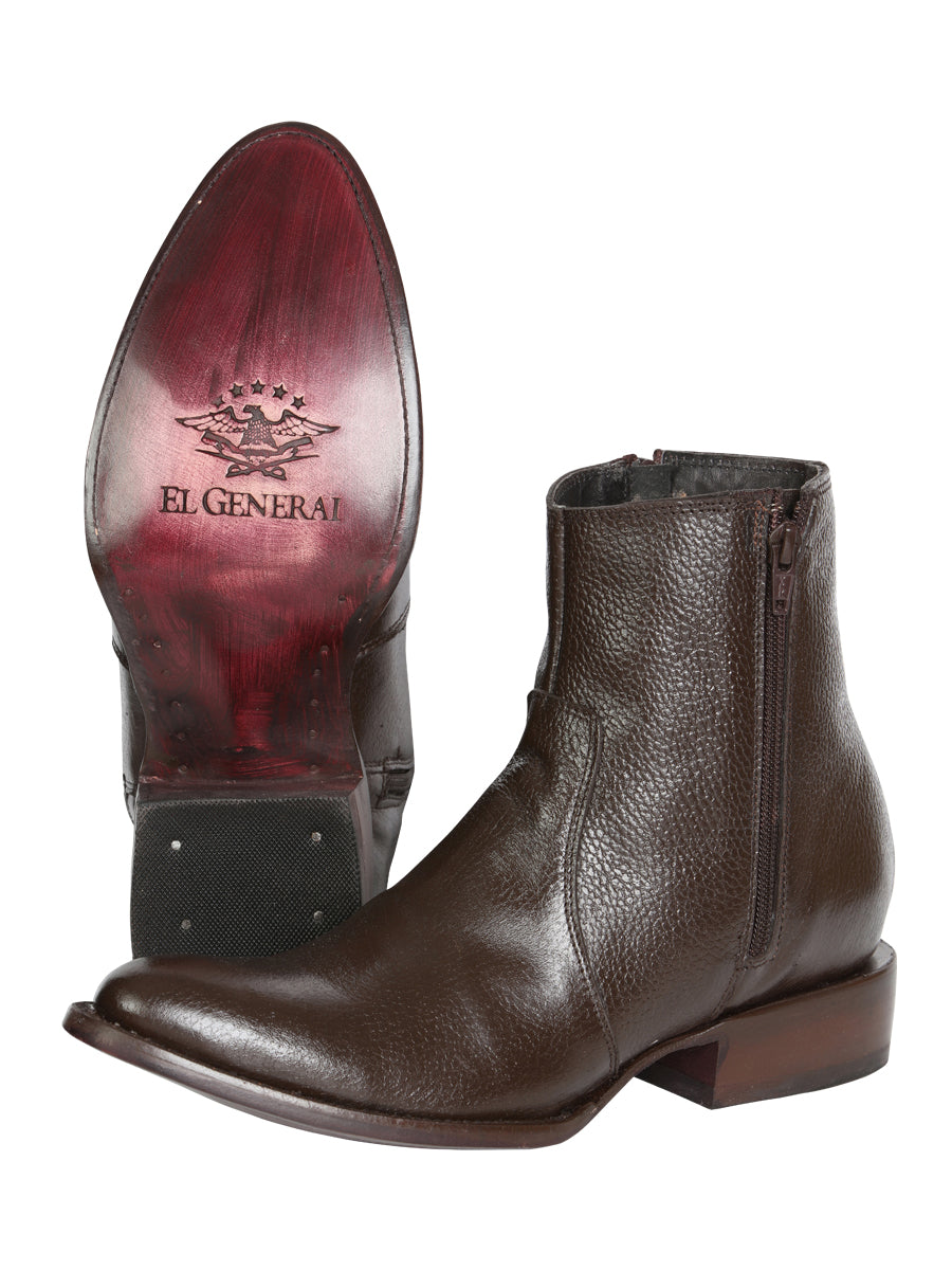 El General Men's Side Zip Round Toe Ankle Boot - Made in Mexico - Brown 45587 — view 4