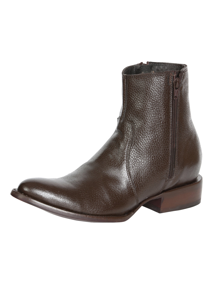 El General Men's Side Zip Round Toe Ankle Boot - Made in Mexico - Brown 45587
