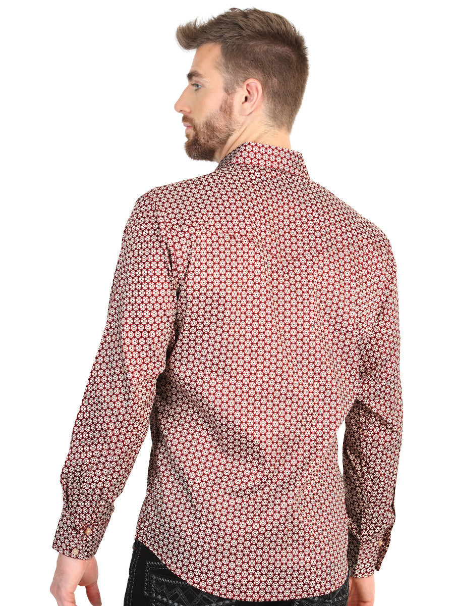 El General Men’s Long Sleeve Western Shirt - Burgundy 45604 — view 3
