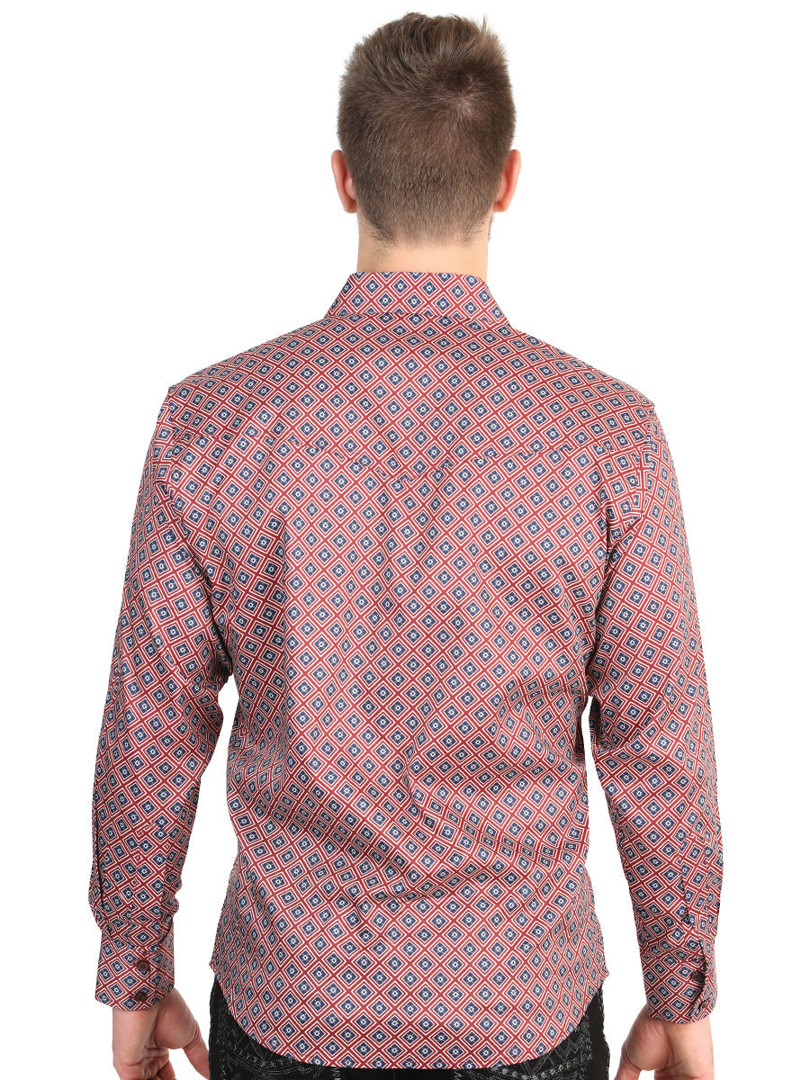 El General Men’s Long Sleeve Western Shirt - Burgundy 45608 — view 2