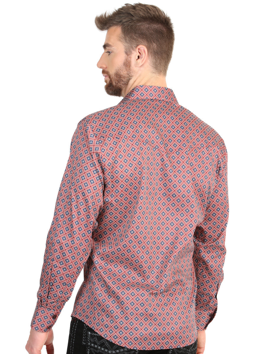 El General Men’s Long Sleeve Western Shirt - Burgundy 45608 — view 3