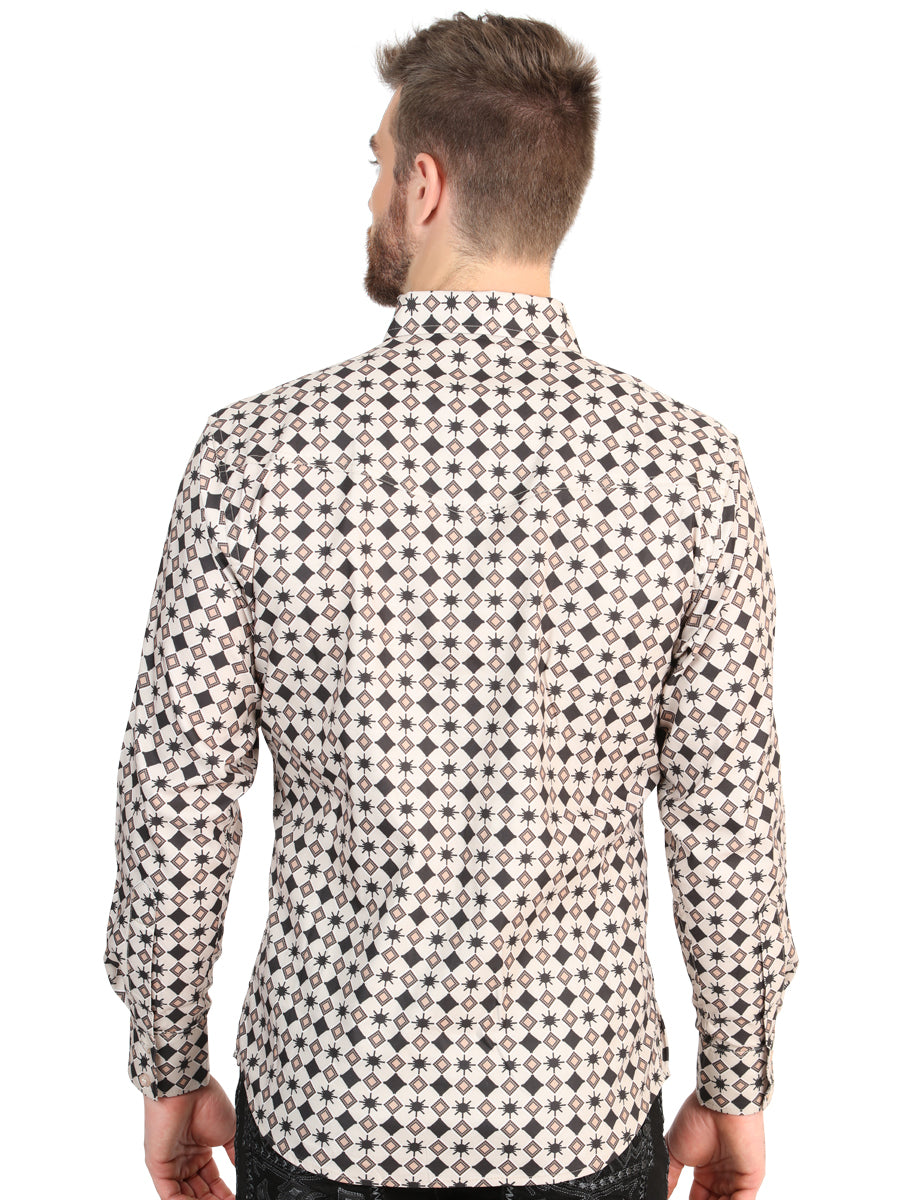El General Men’s Long Sleeve Western Shirt - Beige 45609 — view 2