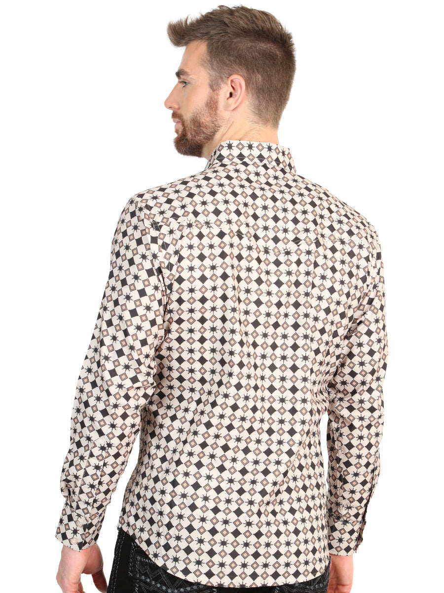 El General Men’s Long Sleeve Western Shirt - Beige 45609 — view 3