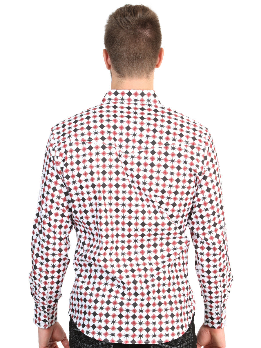 El General Men’s Long Sleeve Western Shirt - White/Red 45610 — view 2