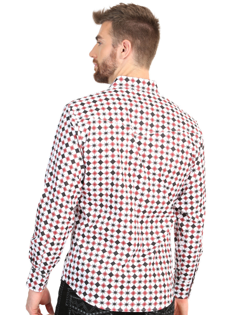 El General Men’s Long Sleeve Western Shirt - White/Red 45610 — view 3