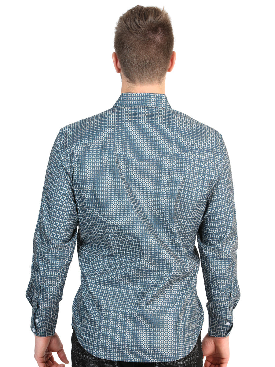 El General Men’s Long Sleeve Western Shirt - Teal 45611 — view 2