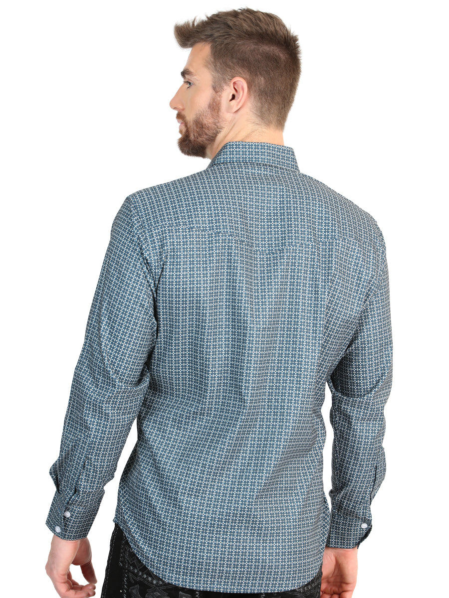 El General Men’s Long Sleeve Western Shirt - Teal 45611 — view 3
