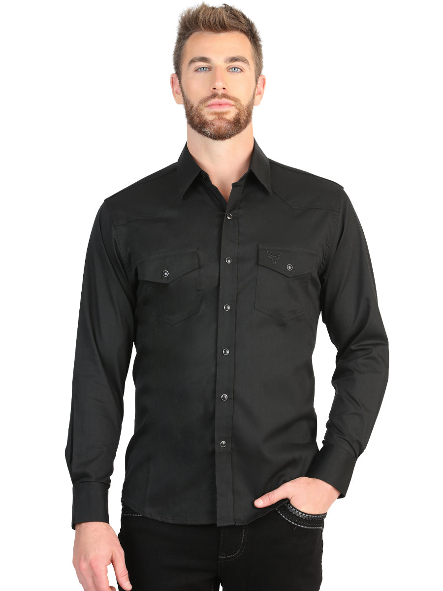 El General Men’s Long Sleeve Snap Button Western Shirt - Black 45612