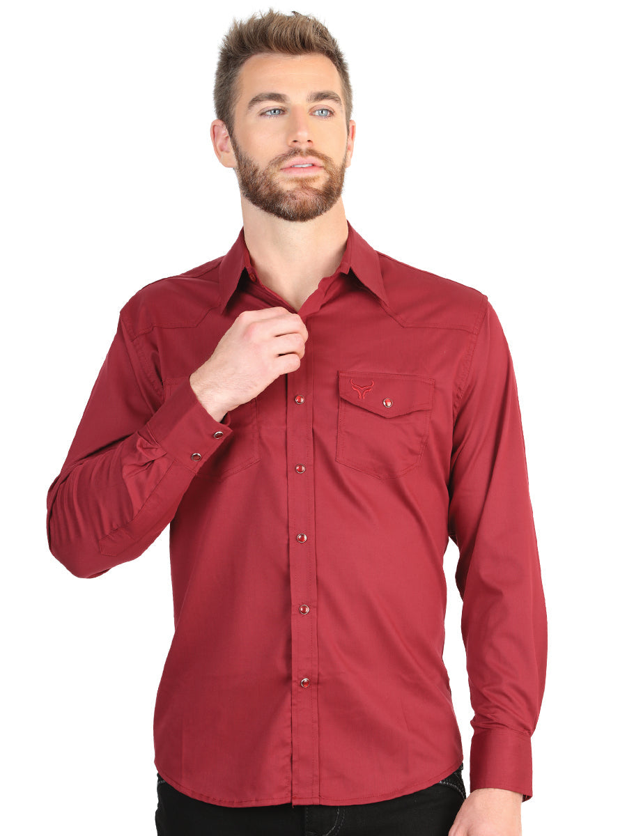 El General Men’s Long Sleeve Snap Button Western Shirt - Red 45614 — view 2