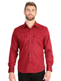 El General Men’s Long Sleeve Snap Button Western Shirt - Red 45614