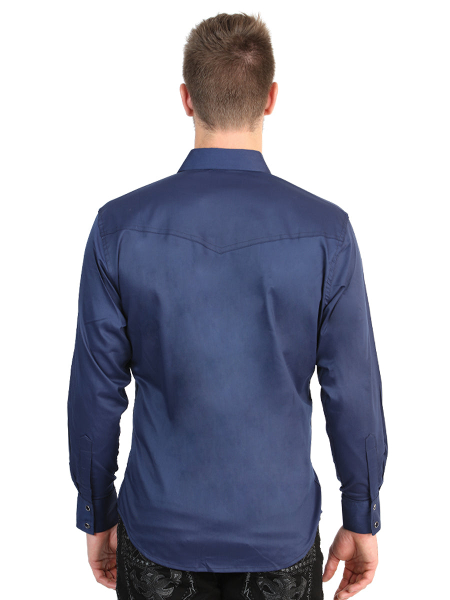 El General Men’s Long Sleeve Snap Button Western Shirt - Navy Blue 45616 — view 2