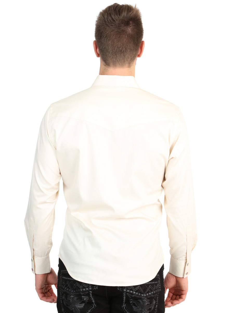 El General Men’s Long Sleeve Snap Button Western Shirt - Beige 45617 — view 2