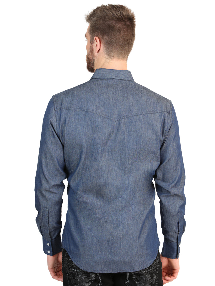 El General Men’s Long Sleeve Snap Button Western Shirt - Denim Blue 45619 — view 2