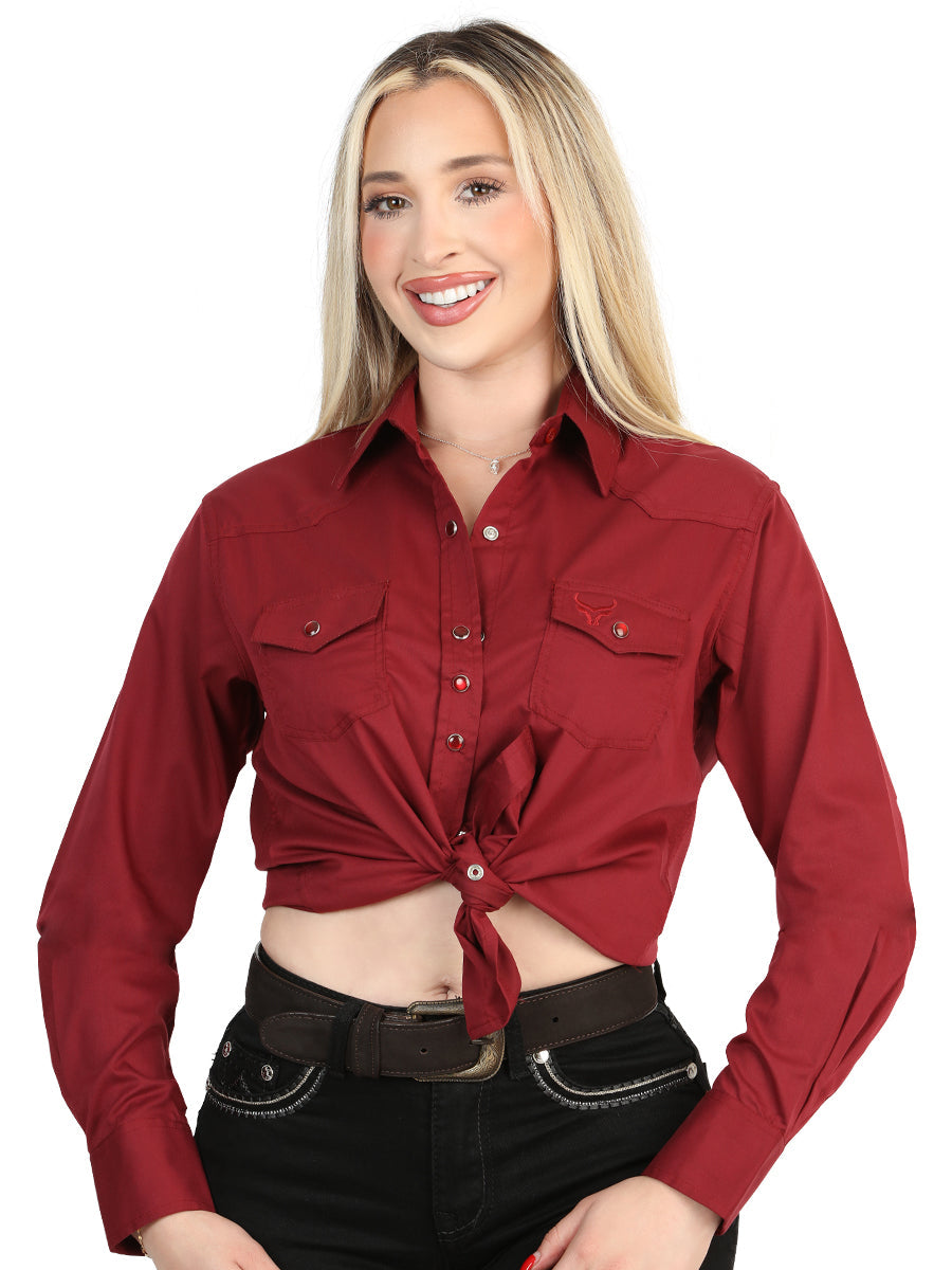 El General Women’s Long Sleeve Western Shirt - Burgundy Stretch 45622 — view 2