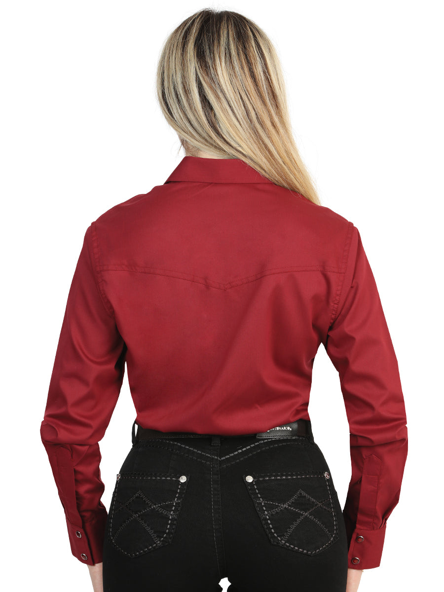 El General Women’s Long Sleeve Western Shirt - Burgundy Stretch 45622 — view 3
