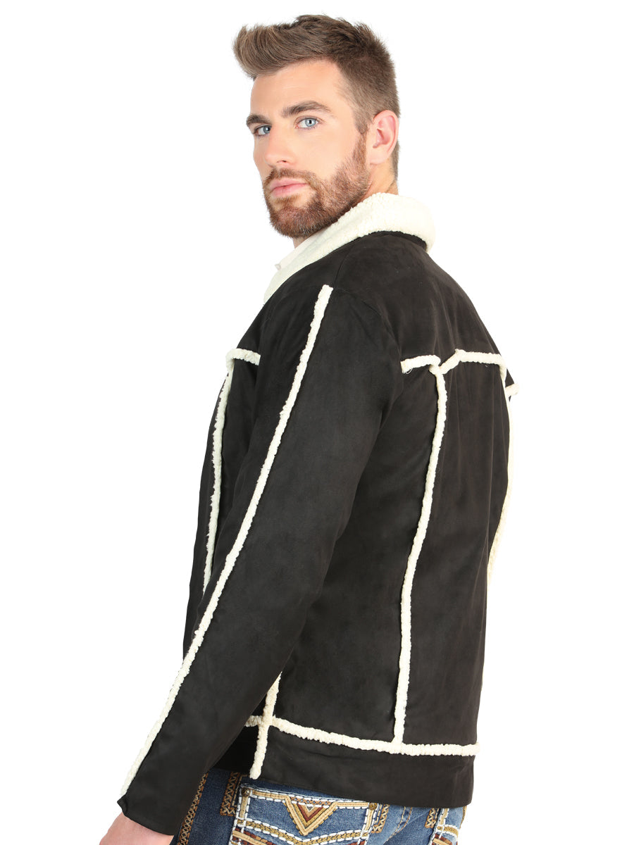 El General Men’s Black Suede Sherpa-Lined Jacket 45633 — view 3