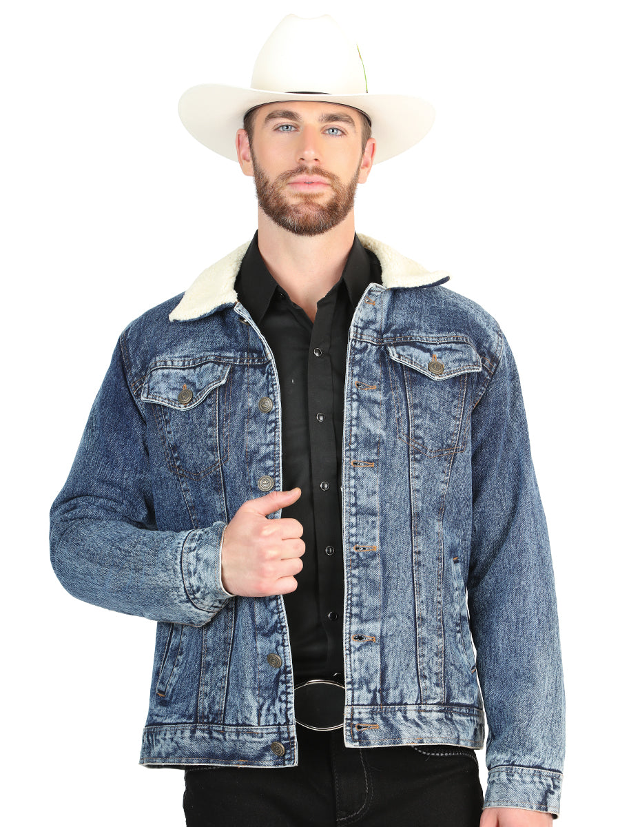 El General Men’s Light Blue Denim Sherpa-Lined Jacket 45639 — view 2