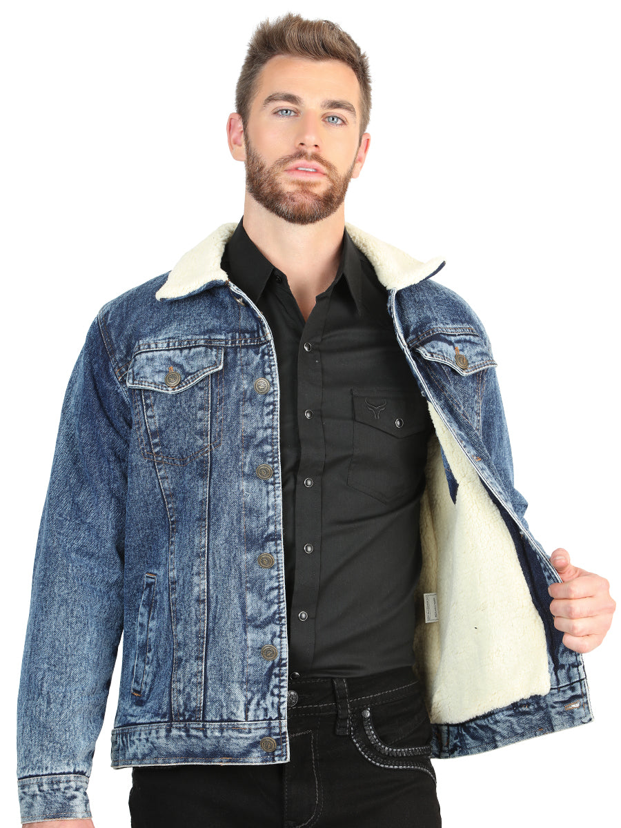 El General Men’s Light Blue Denim Sherpa-Lined Jacket 45639 — view 3