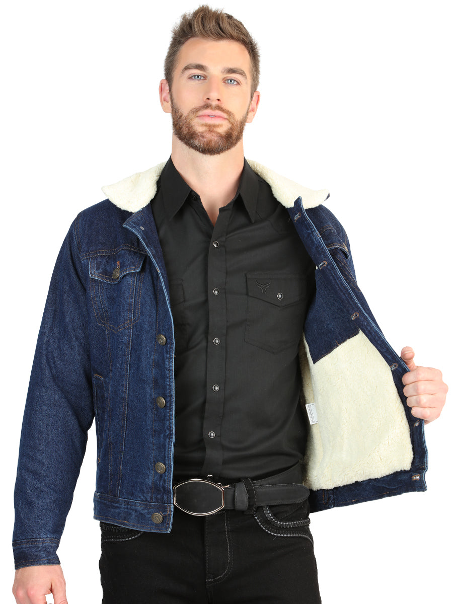 El General Men’s Dark Blue Denim Sherpa-Lined Jacket 45640 — view 2
